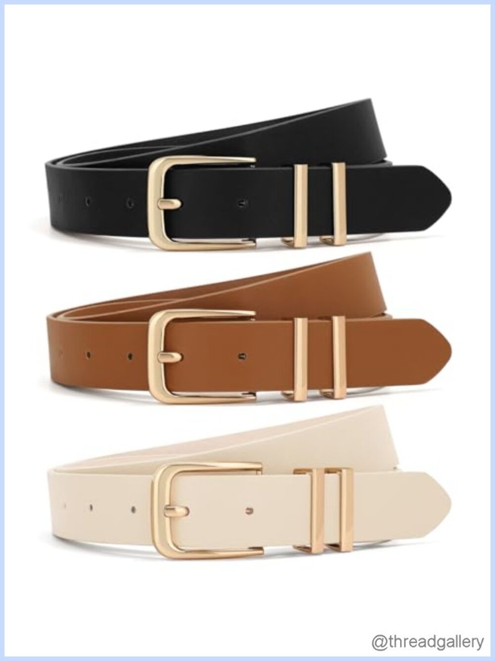 3 Pack Women Leather Belts with Gold Buckle for Jeans Dresses Pants